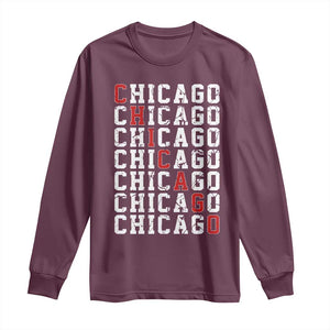 Vintage Chicago Long Sleeve Shirt Retro Distressed Classic Chicago TS10 Maroon Print Your Wear
