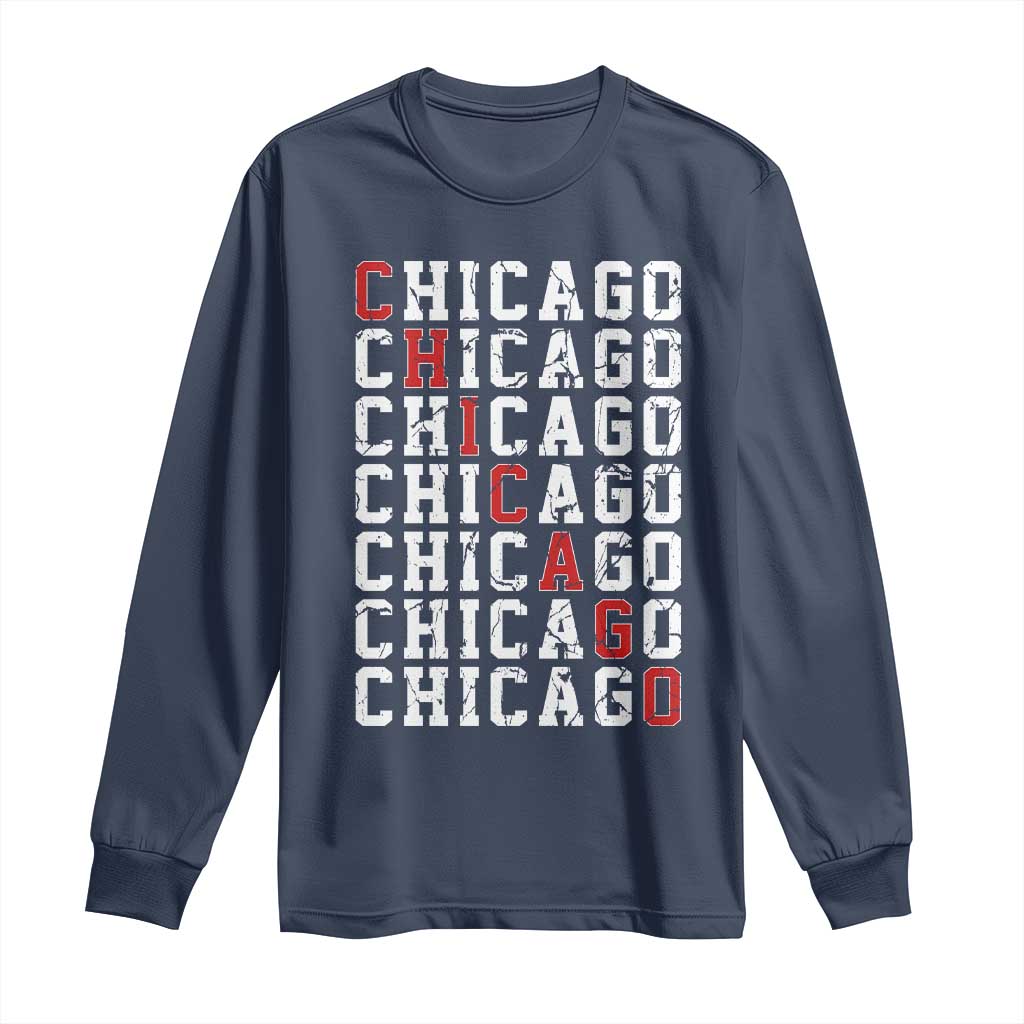 Vintage Chicago Long Sleeve Shirt Retro Distressed Classic Chicago TS10 Navy Print Your Wear