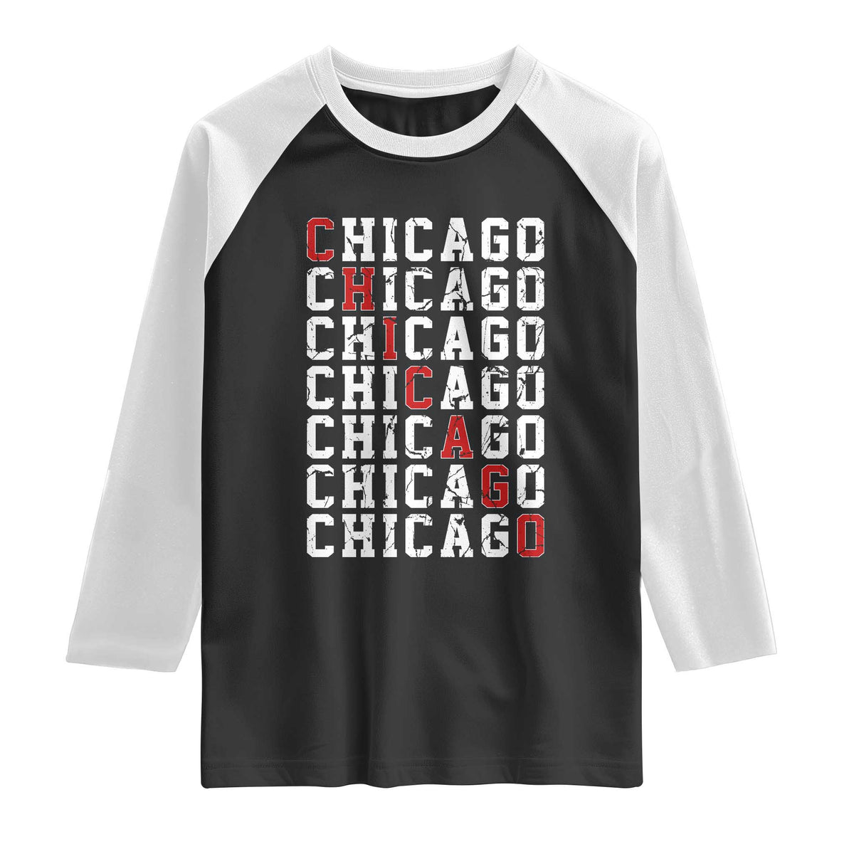 Vintage Chicago Raglan Shirt Retro Distressed Classic Chicago TS10 Black White Print Your Wear