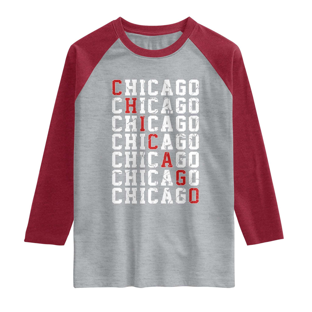 Vintage Chicago Raglan Shirt Retro Distressed Classic Chicago TS10 Heather Gray Heather Red Print Your Wear