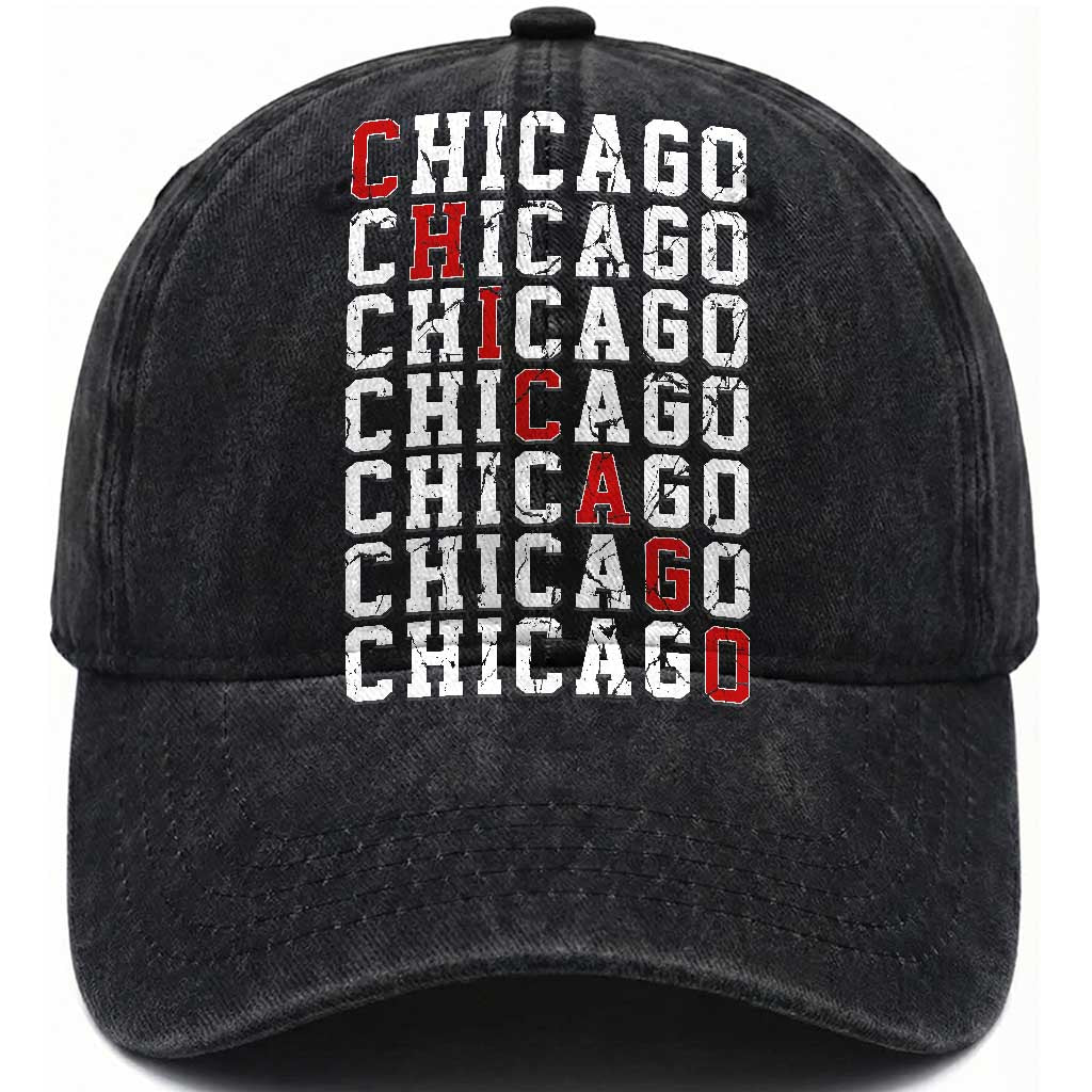 Vintage Chicago Washed Cotton Baseball Cap Retro Distressed Classic Chicago TS10 Print Your Wear