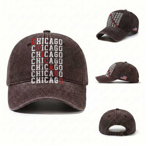 Vintage Chicago Washed Cotton Baseball Cap Retro Distressed Classic Chicago TS10 Washed Cap Universal Fit Dark Brown Print Your Wear