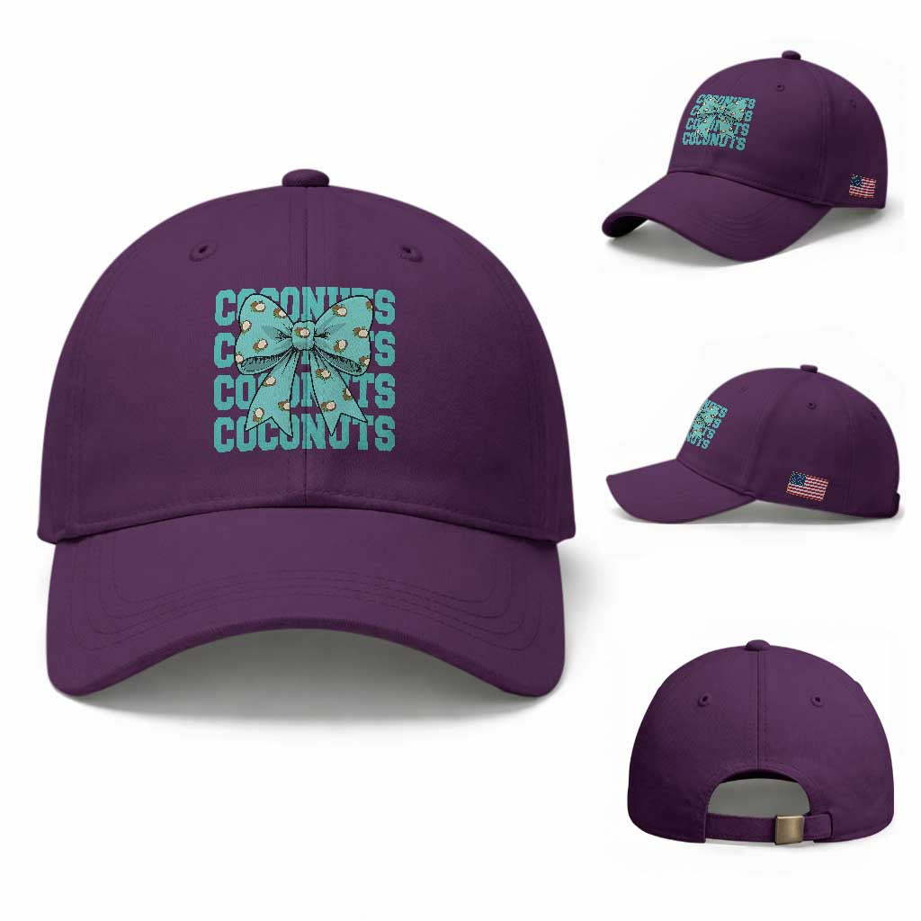 Retro Coconuts Coquette Bow Baseball Cap Summer Beach Coconut Fruit Humor TS10 Baseball Cap Universal Fit Purple Print Your Wear