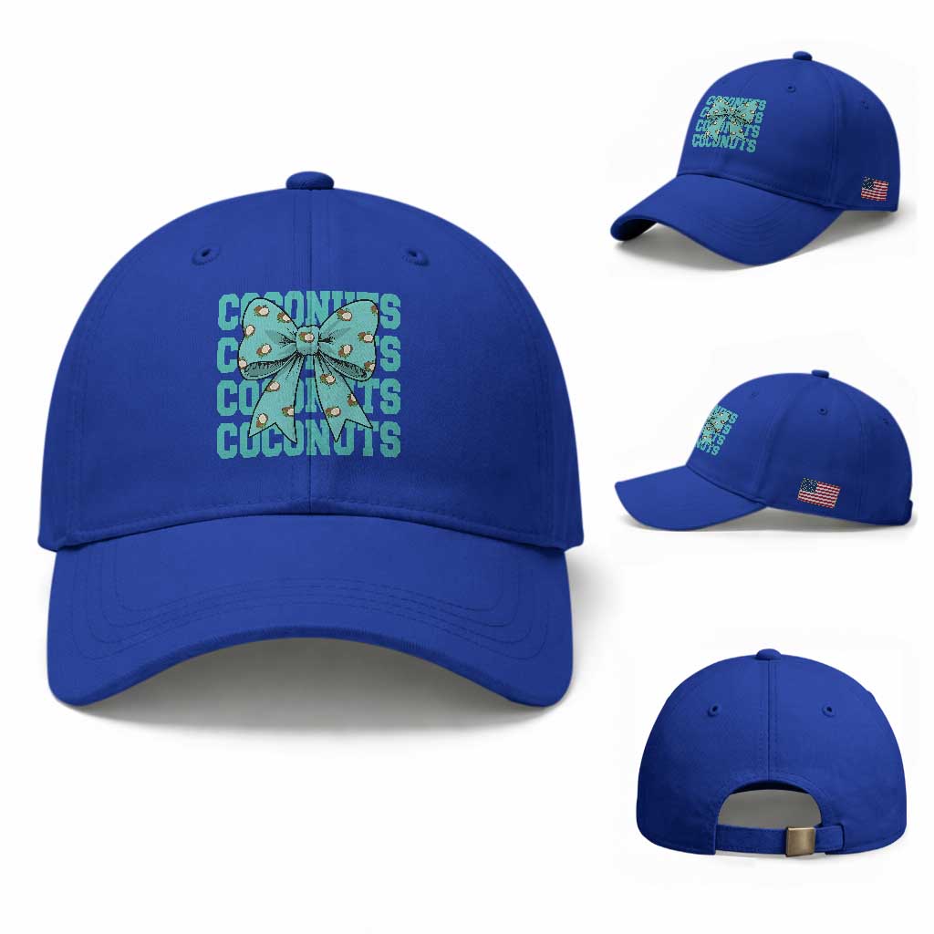 Retro Coconuts Coquette Bow Baseball Cap Summer Beach Coconut Fruit Humor TS10 Baseball Cap Universal Fit Royal Blue Print Your Wear
