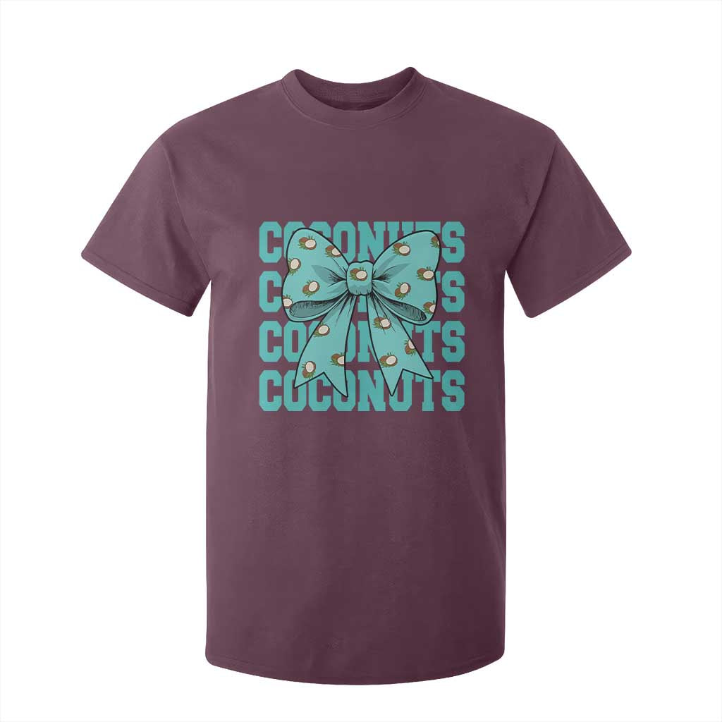 Retro Coconuts Coquette Bow T Shirt For Kid Summer Beach Coconut Fruit Humor TS10 Maroon Print Your Wear