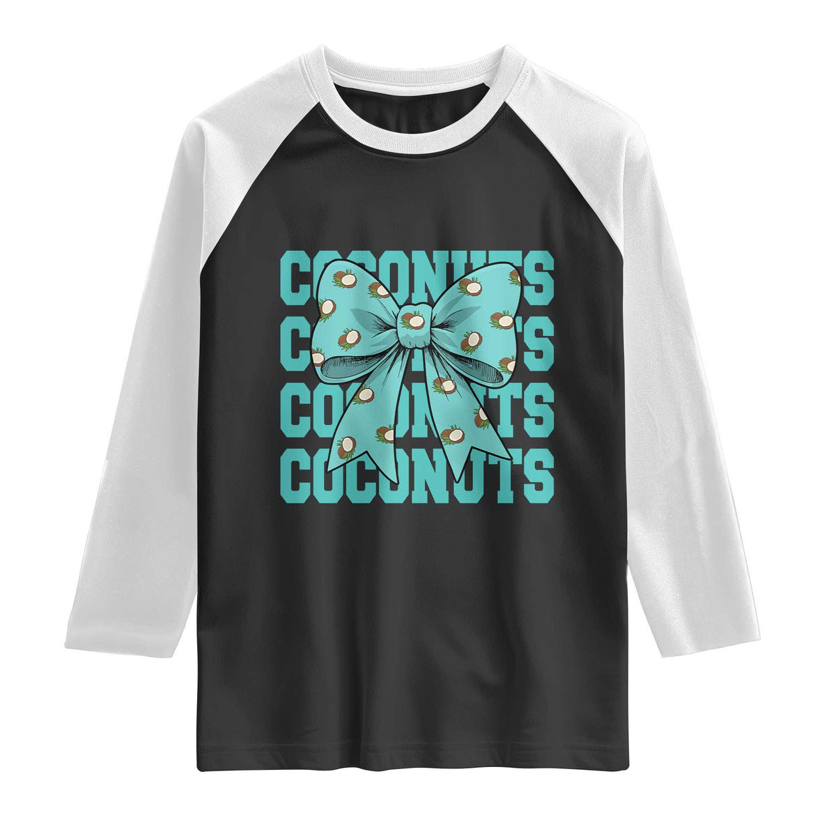Retro Coconuts Coquette Bow Raglan Shirt Summer Beach Coconut Fruit Humor TS10 Black White Print Your Wear