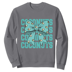 Retro Coconuts Coquette Bow Sweatshirt Summer Beach Coconut Fruit Humor TS10 Charcoal Print Your Wear