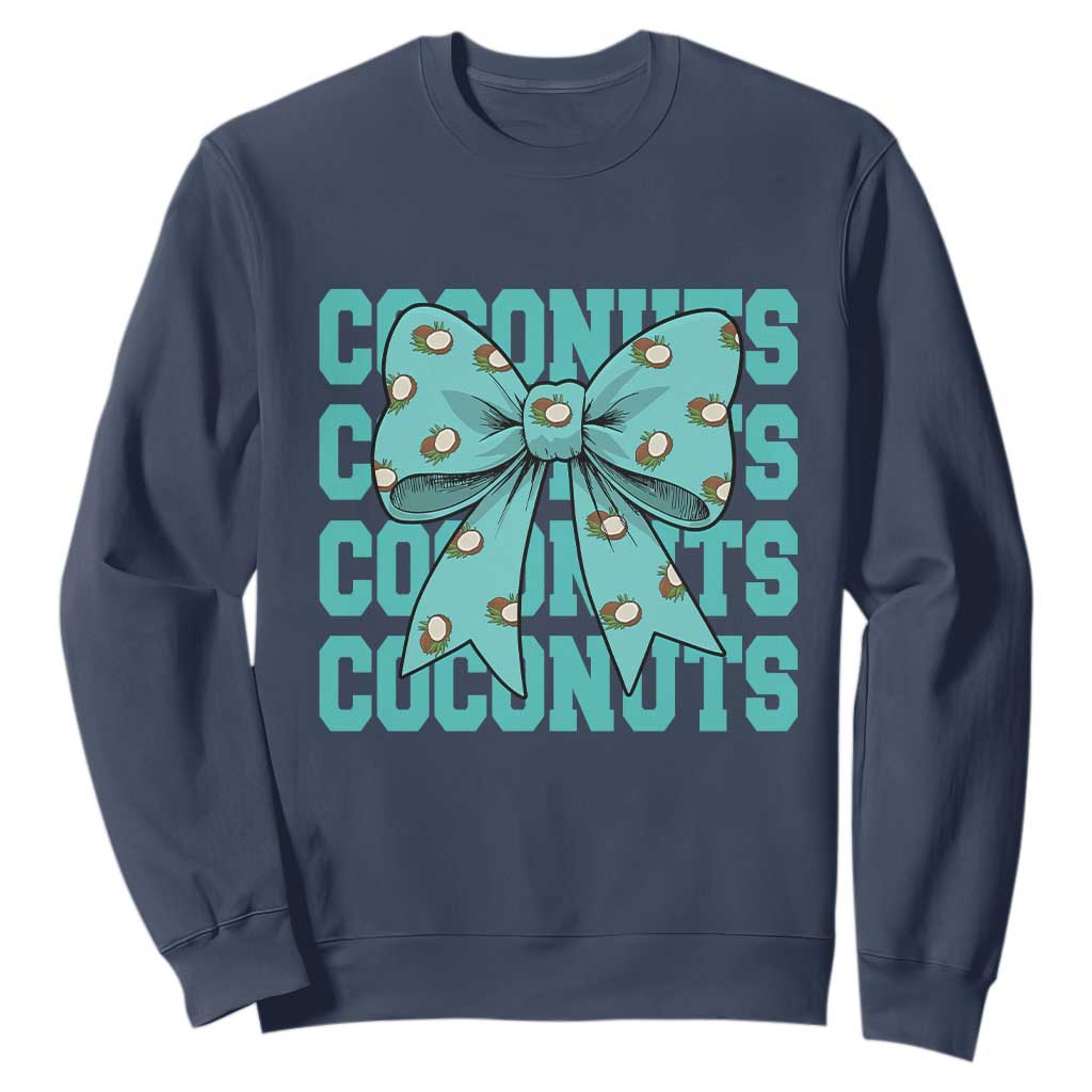 Retro Coconuts Coquette Bow Sweatshirt Summer Beach Coconut Fruit Humor TS10 Navy Print Your Wear