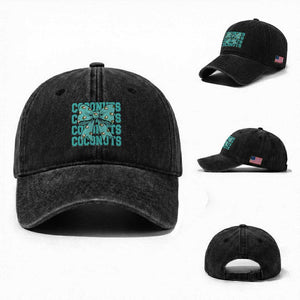 Retro Coconuts Coquette Bow Washed Cotton Baseball Cap Summer Beach Coconut Fruit Humor TS10 Washed Cap Universal Fit Black Print Your Wear