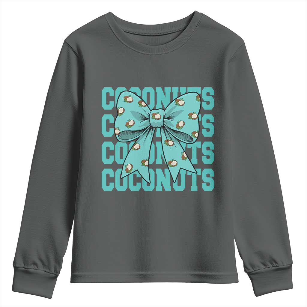 Retro Coconuts Coquette Bow Youth Sweatshirt Summer Beach Coconut Fruit Humor TS10 Dark Heather Print Your Wear