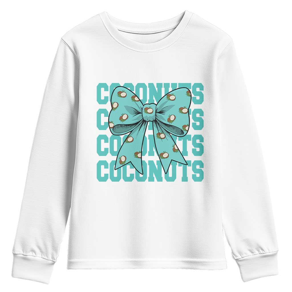 Retro Coconuts Coquette Bow Youth Sweatshirt Summer Beach Coconut Fruit Humor TS10 White Print Your Wear