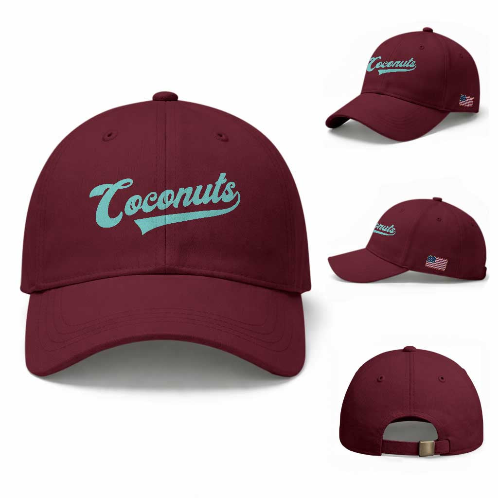 Vintage Coconut Baseball Cap Retro Throwback Popular Fruit Humor Coconuts Classic TS10 Baseball Cap Universal Fit Maroon Print Your Wear