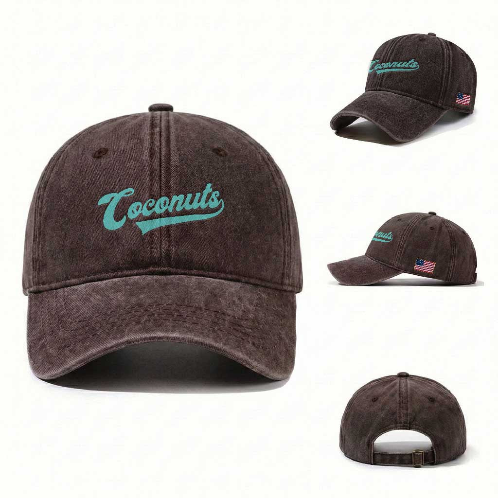 Vintage Coconut Washed Cotton Baseball Cap Retro Throwback Popular Fruit Humor Coconuts Classic TS10 Washed Cap Universal Fit Dark Brown Print Your Wear