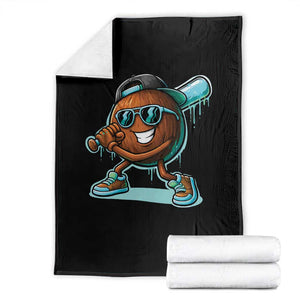 Coconut Baseball Player Throw Blanket Funny Baseball Drip Ice Cream Fruit Humor TS10 Black Print Your Wear