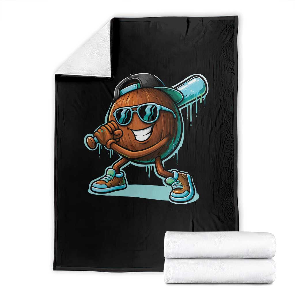 Coconut Baseball Player Throw Blanket Funny Baseball Drip Ice Cream Fruit Humor TS10 Black Print Your Wear