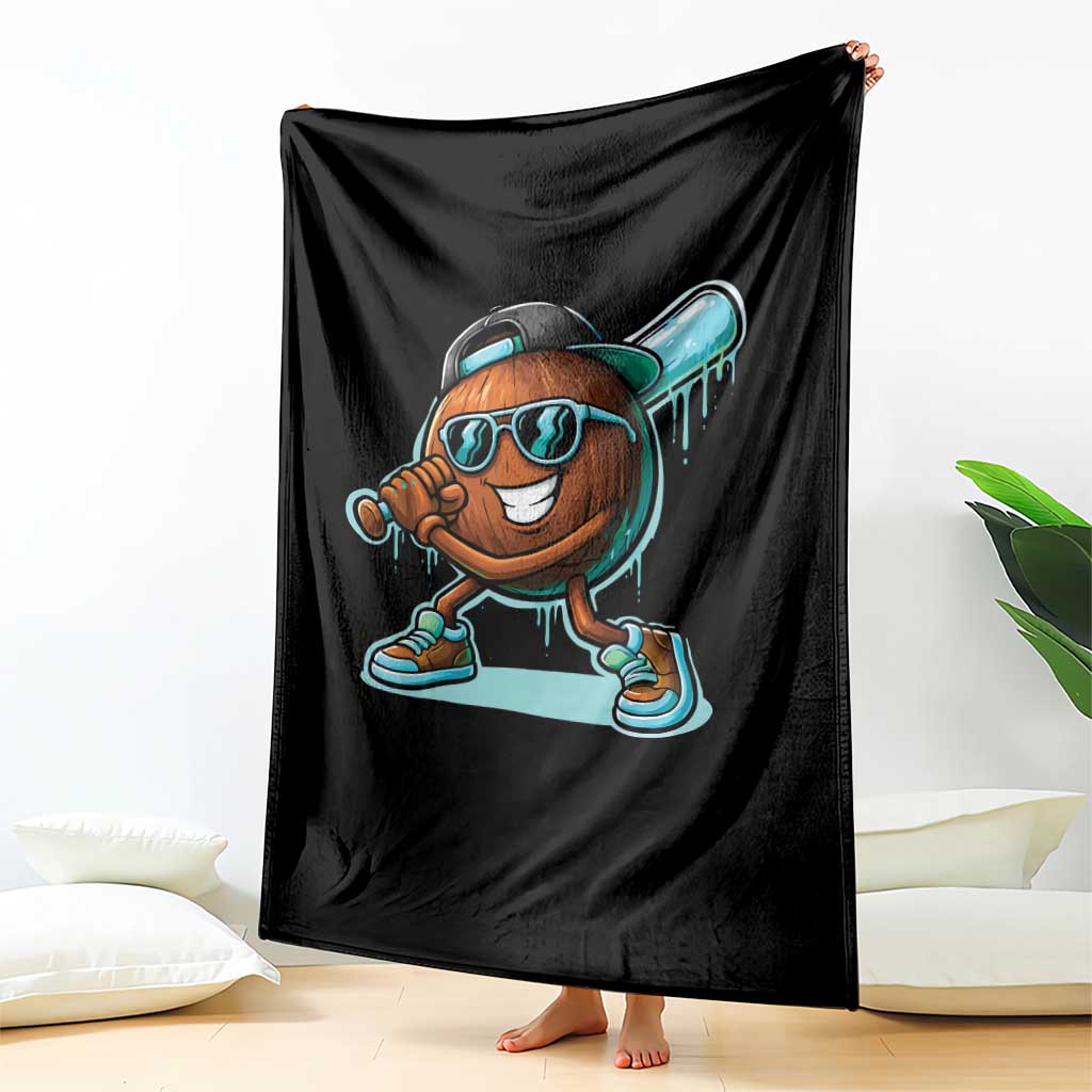 Coconut Baseball Player Throw Blanket Funny Baseball Drip Ice Cream Fruit Humor TS10 Print Your Wear