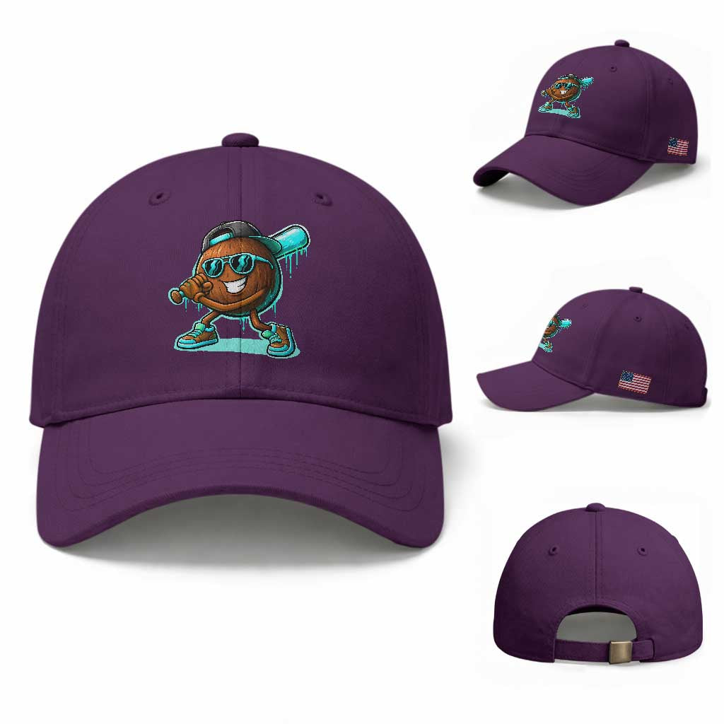 Coconut Baseball Player Baseball Cap Funny Baseball Drip Ice Cream Fruit Humor TS10 Baseball Cap Universal Fit Purple Print Your Wear