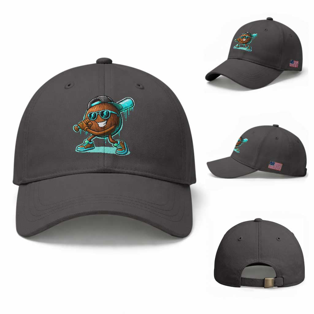 Coconut Baseball Player Baseball Cap Funny Baseball Drip Ice Cream Fruit Humor TS10 Baseball Cap Universal Fit Dark Gray Print Your Wear