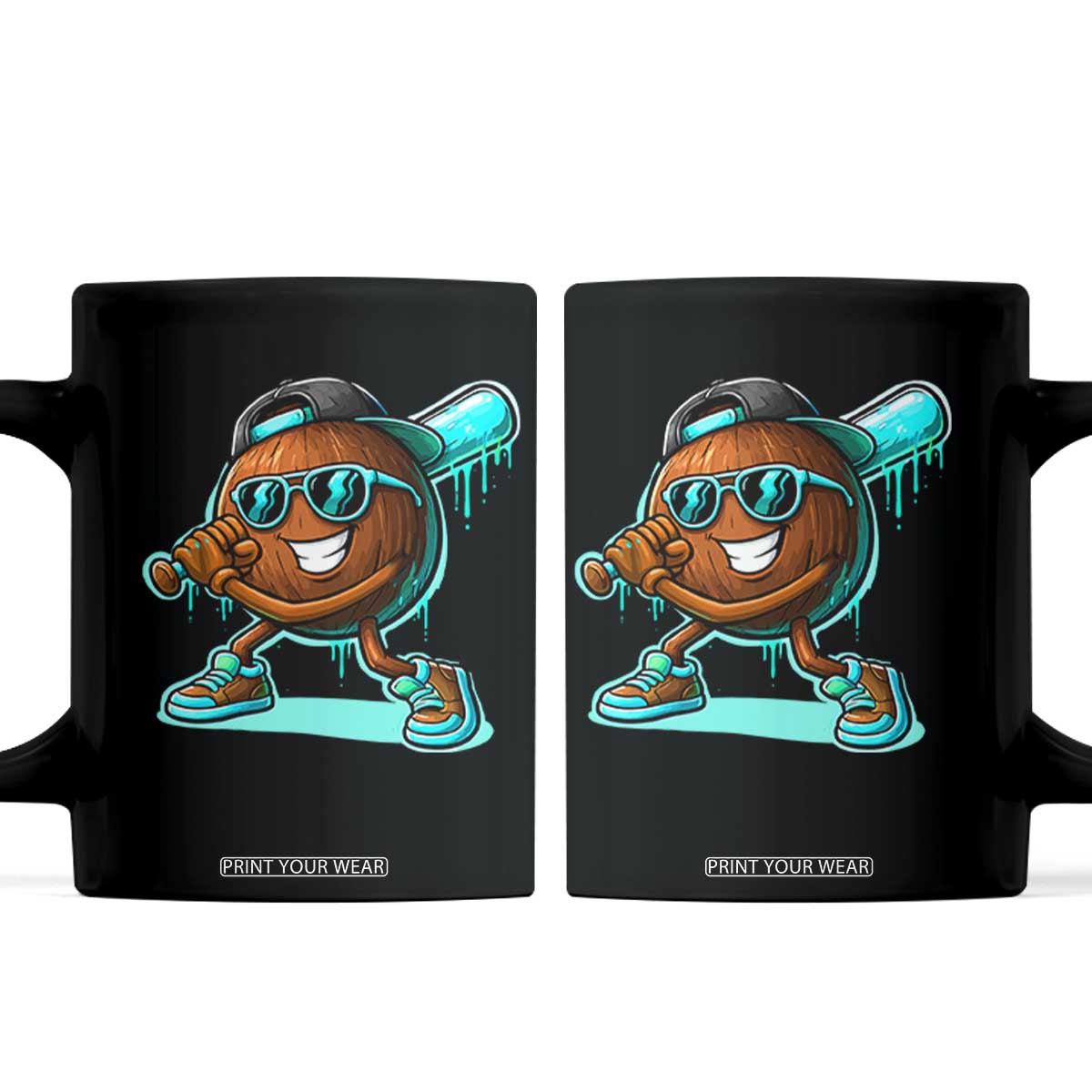 Coconut Baseball Player Coffee Mug Funny Baseball Drip Ice Cream Fruit Humor TS10 Black Print Your Wear