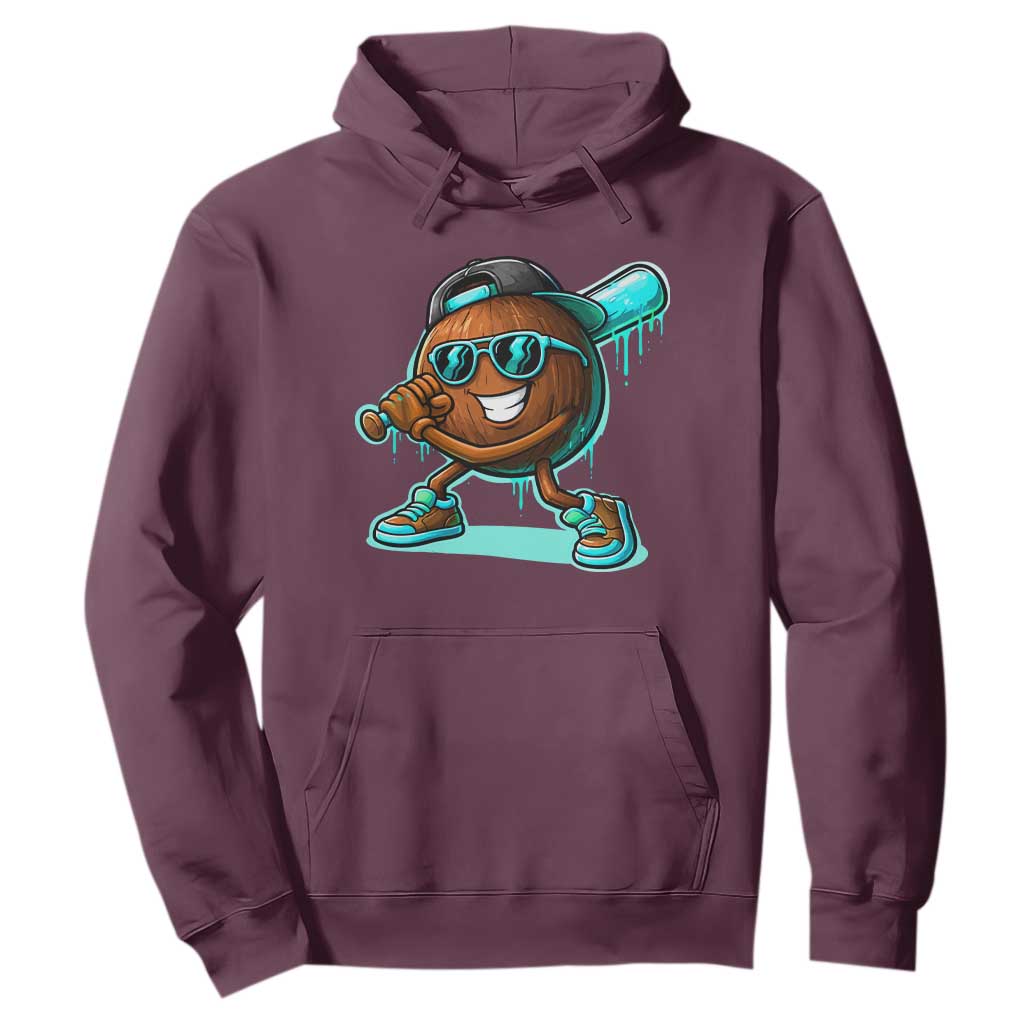 Coconut Baseball Player Hoodie Funny Baseball Drip Ice Cream Fruit Humor TS10 Maroon Print Your Wear