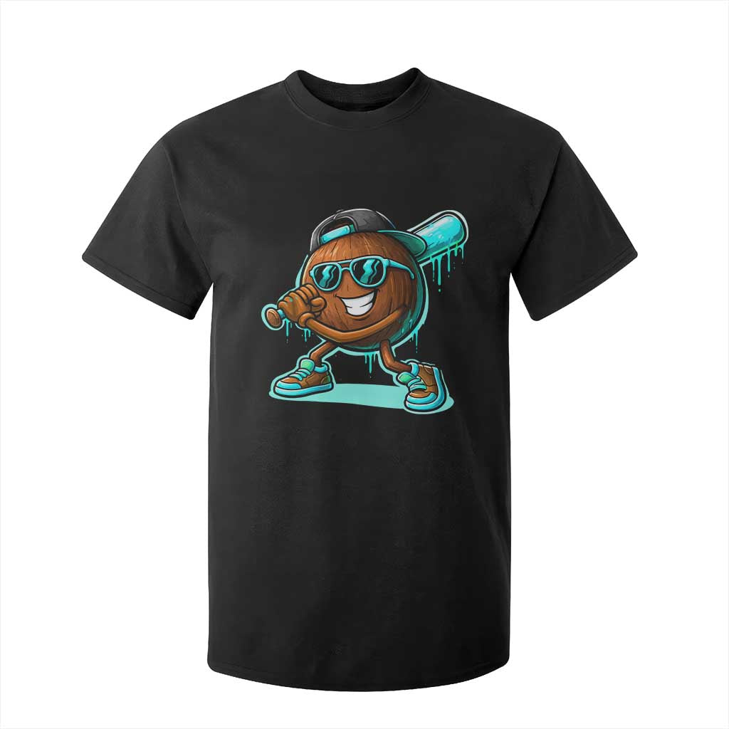 Coconut Baseball Player T Shirt For Kid Funny Baseball Drip Ice Cream Fruit Humor TS10 Black Print Your Wear