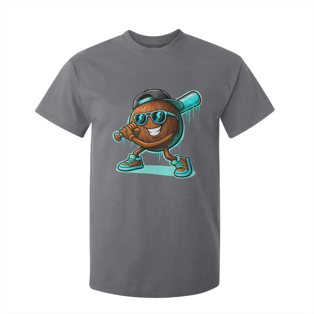 Coconut Baseball Player T Shirt For Kid Funny Baseball Drip Ice Cream Fruit Humor TS10 Charcoal Print Your Wear