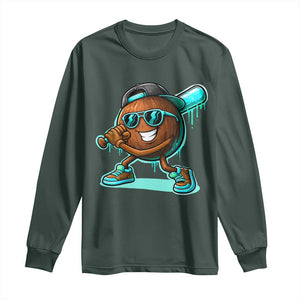 Coconut Baseball Player Long Sleeve Shirt Funny Baseball Drip Ice Cream Fruit Humor TS10 Dark Forest Green Print Your Wear