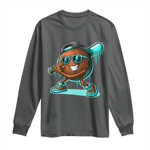 Coconut Baseball Player Long Sleeve Shirt Funny Baseball Drip Ice Cream Fruit Humor TS10 Dark Heather Print Your Wear