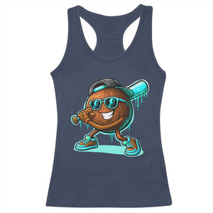 Coconut Baseball Player Racerback Tank Top Funny Baseball Drip Ice Cream Fruit Humor TS10 Navy Print Your Wear