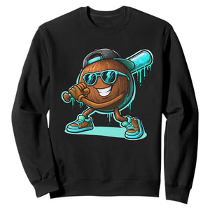 Coconut Baseball Player Sweatshirt Funny Baseball Drip Ice Cream Fruit Humor TS10 Black Print Your Wear