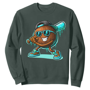 Coconut Baseball Player Sweatshirt Funny Baseball Drip Ice Cream Fruit Humor TS10 Dark Forest Green Print Your Wear