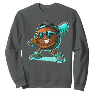 Coconut Baseball Player Sweatshirt Funny Baseball Drip Ice Cream Fruit Humor TS10 Dark Heather Print Your Wear