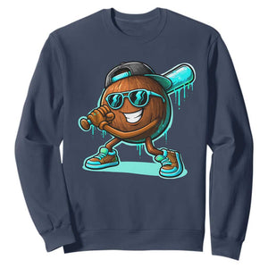 Coconut Baseball Player Sweatshirt Funny Baseball Drip Ice Cream Fruit Humor TS10 Navy Print Your Wear