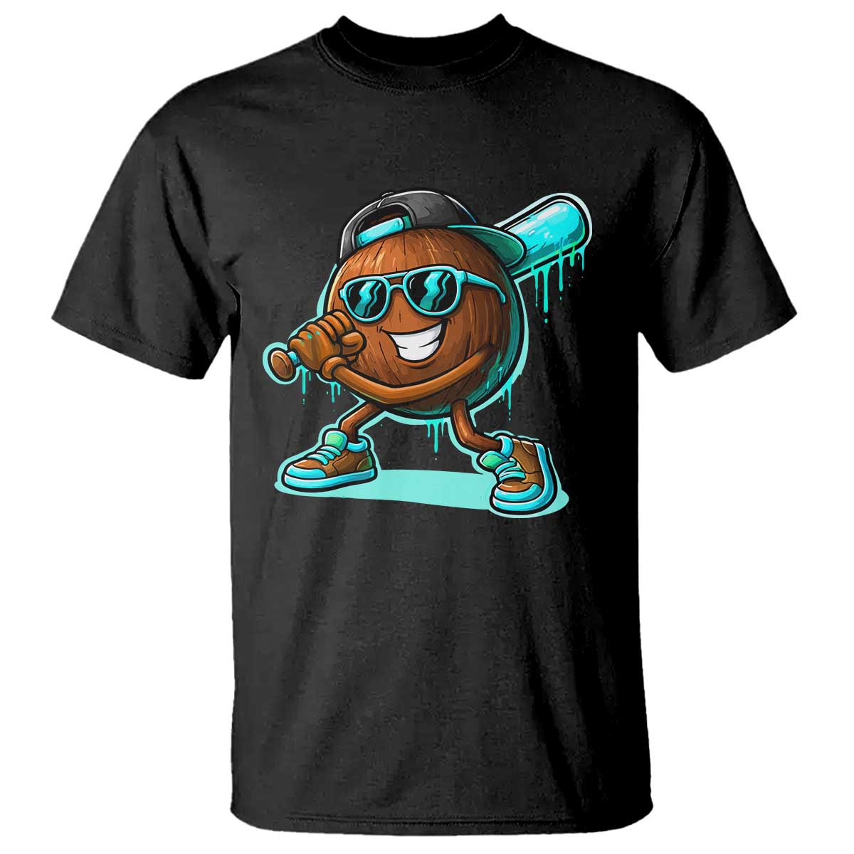 Coconut Baseball Player T Shirt Funny Baseball Drip Ice Cream Fruit Humor TS10 Black Print Your Wear