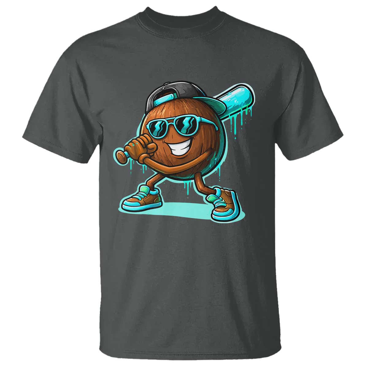 Coconut Baseball Player T Shirt Funny Baseball Drip Ice Cream Fruit Humor TS10 Dark Heather Print Your Wear