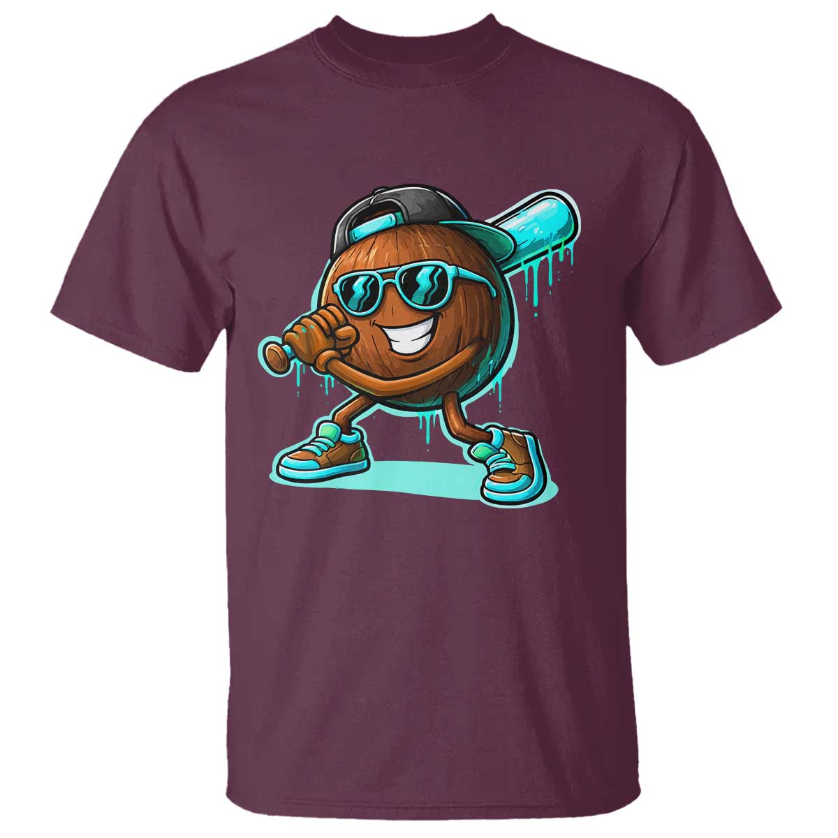 Coconut Baseball Player T Shirt Funny Baseball Drip Ice Cream Fruit Humor TS10 Maroon Print Your Wear