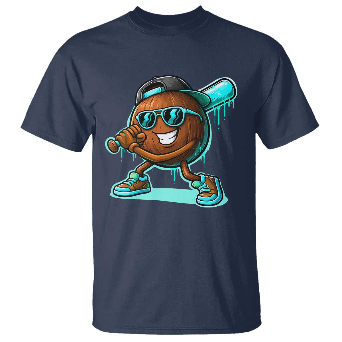 Coconut Baseball Player T Shirt Funny Baseball Drip Ice Cream Fruit Humor TS10 Navy Print Your Wear
