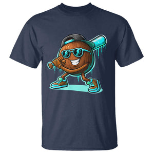 Coconut Baseball Player T Shirt Funny Baseball Drip Ice Cream Fruit Humor TS10 Navy Print Your Wear