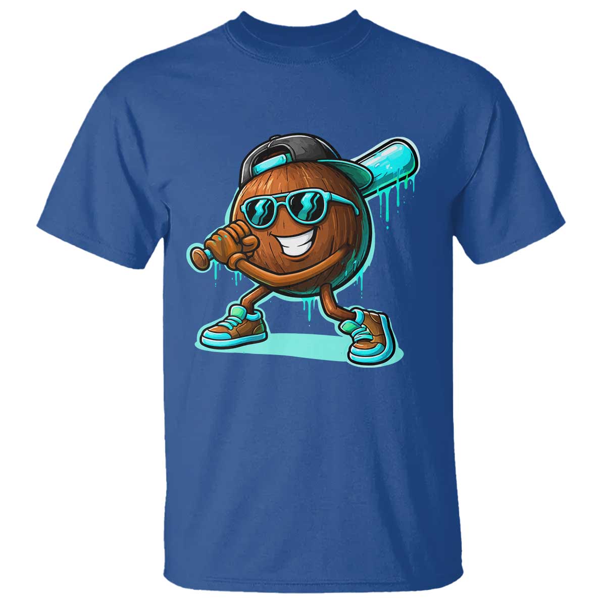 Coconut Baseball Player T Shirt Funny Baseball Drip Ice Cream Fruit Humor TS10 Royal Blue Print Your Wear