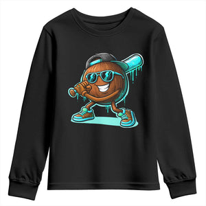 Coconut Baseball Player Youth Sweatshirt Funny Baseball Drip Ice Cream Fruit Humor TS10 Black Print Your Wear