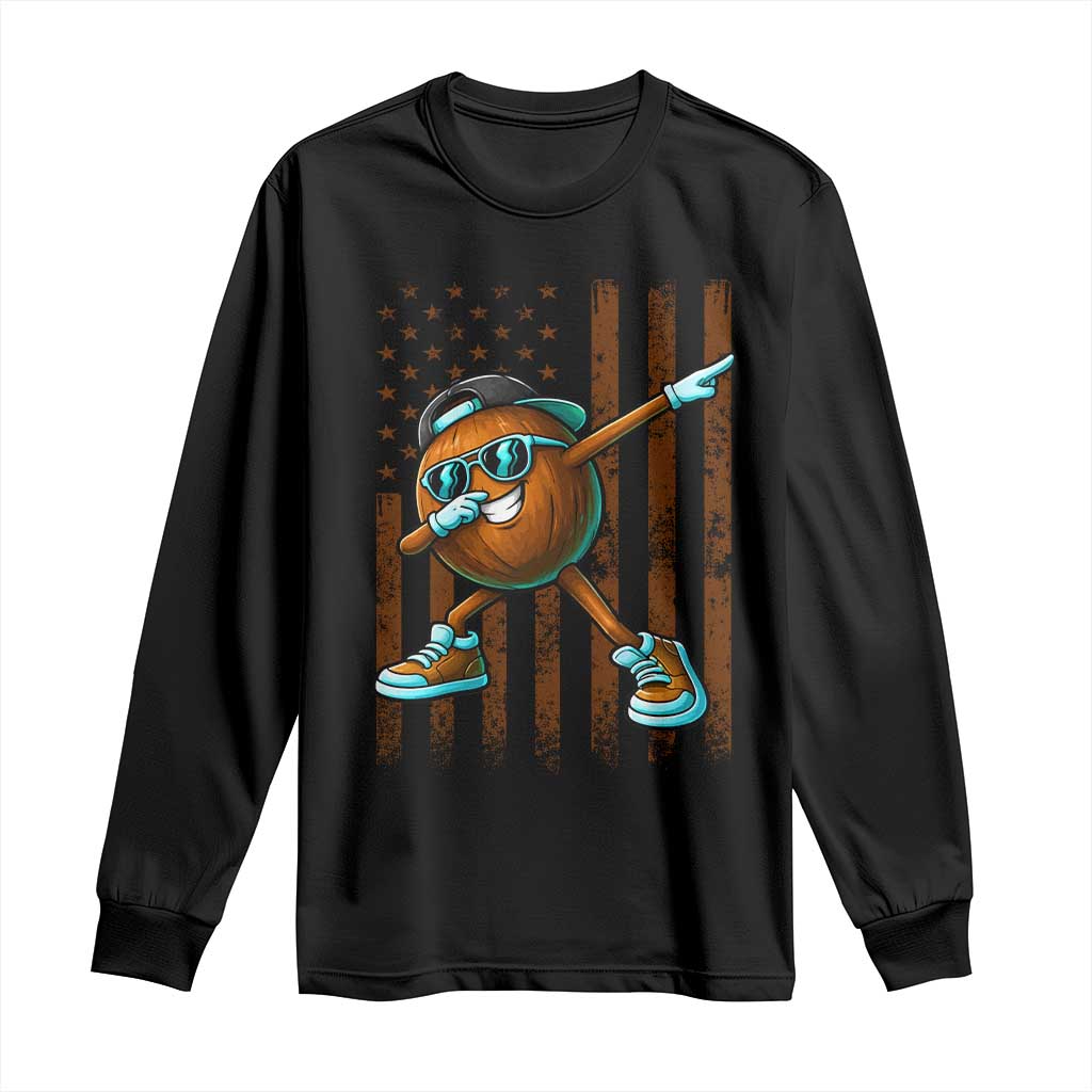 Dabbing Coconut Long Sleeve Shirt Retro American Flag Fruit Lover TS10 Black Print Your Wear