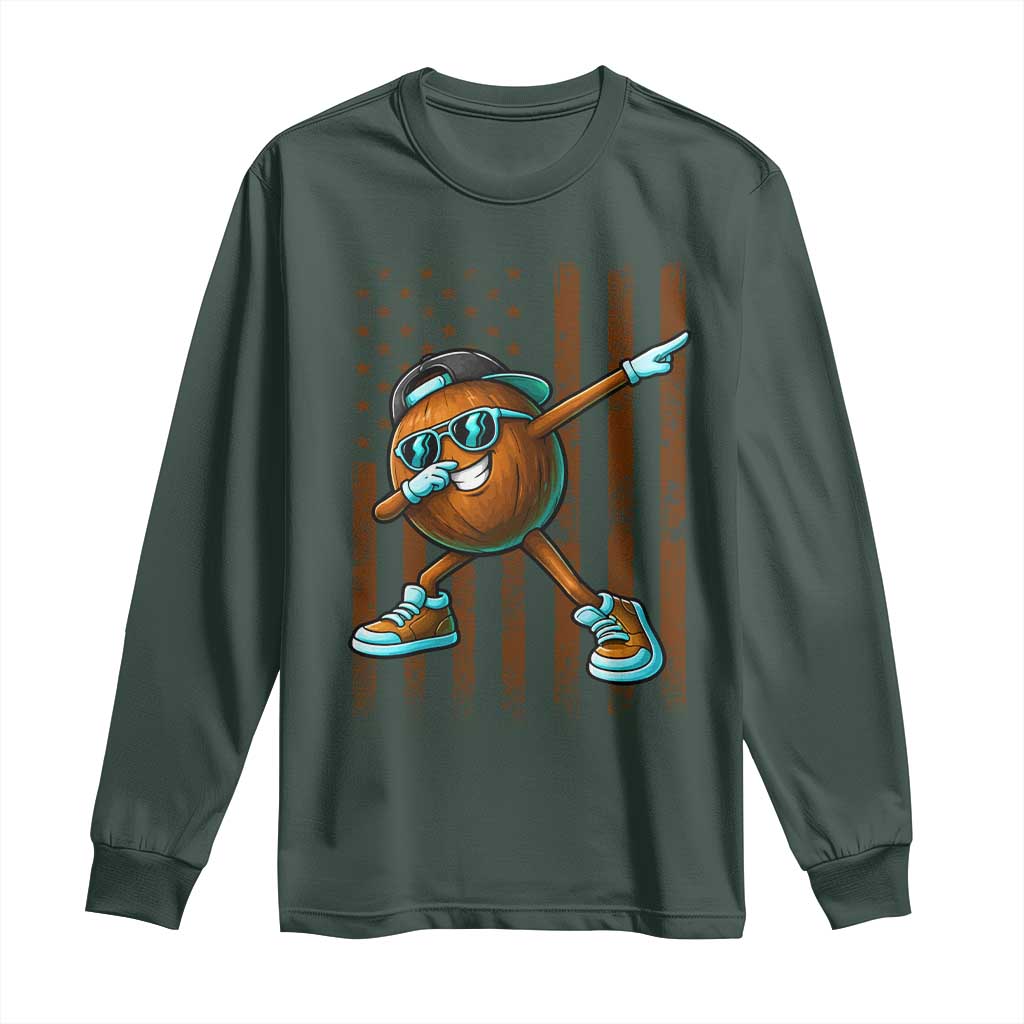 Dabbing Coconut Long Sleeve Shirt Retro American Flag Fruit Lover TS10 Dark Forest Green Print Your Wear