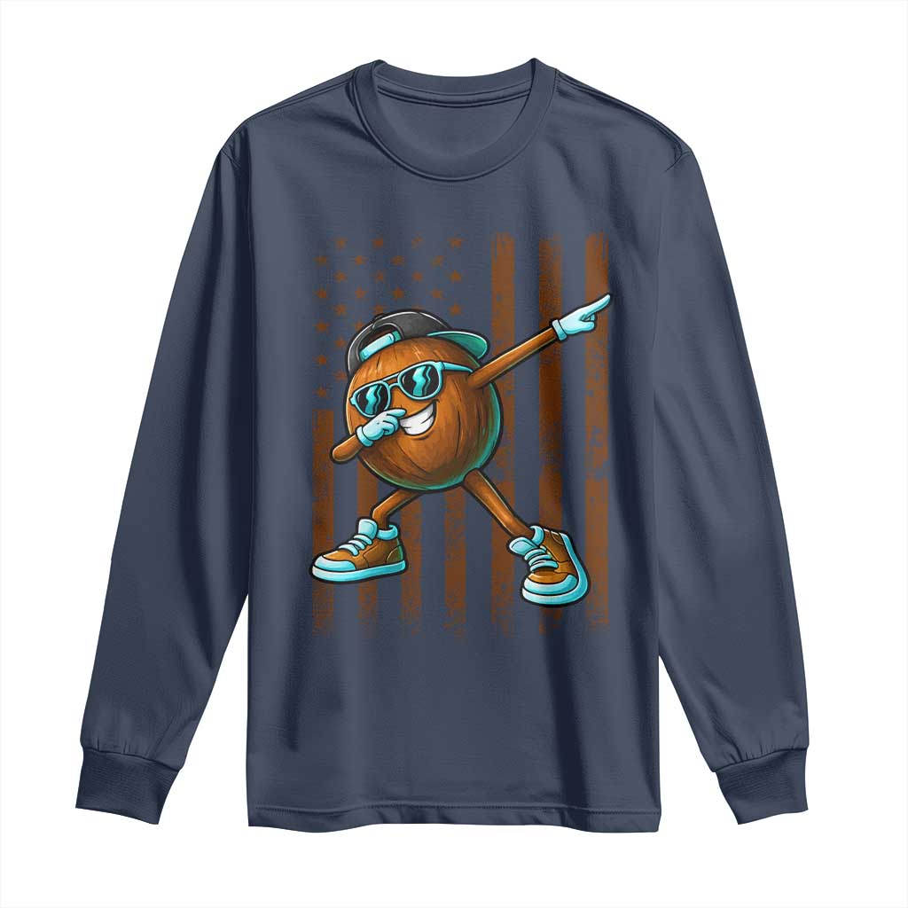 Dabbing Coconut Long Sleeve Shirt Retro American Flag Fruit Lover TS10 Navy Print Your Wear