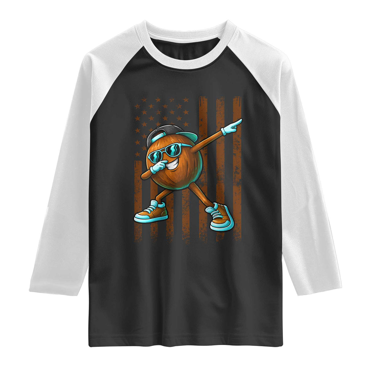 Dabbing Coconut Raglan Shirt Retro American Flag Fruit Lover TS10 Black White Print Your Wear