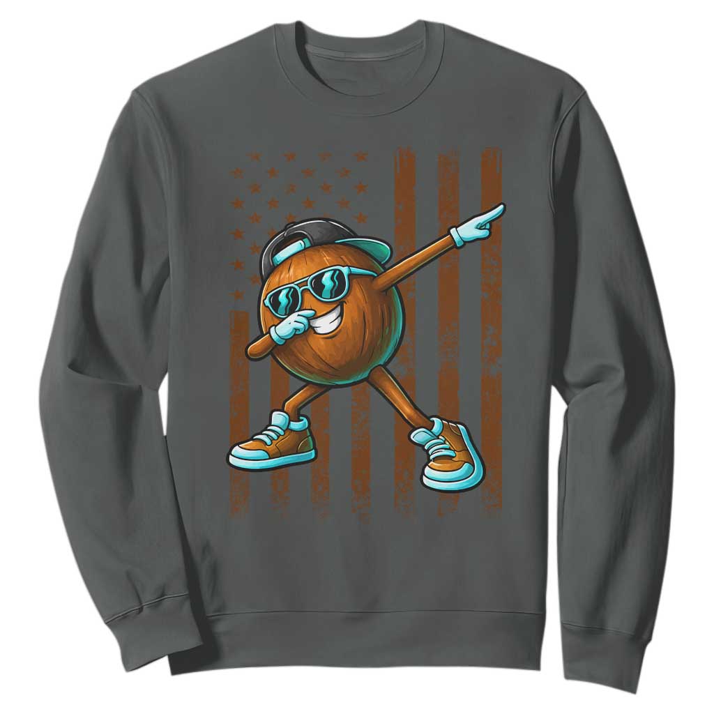 Dabbing Coconut Sweatshirt Retro American Flag Fruit Lover TS10 Dark Heather Print Your Wear