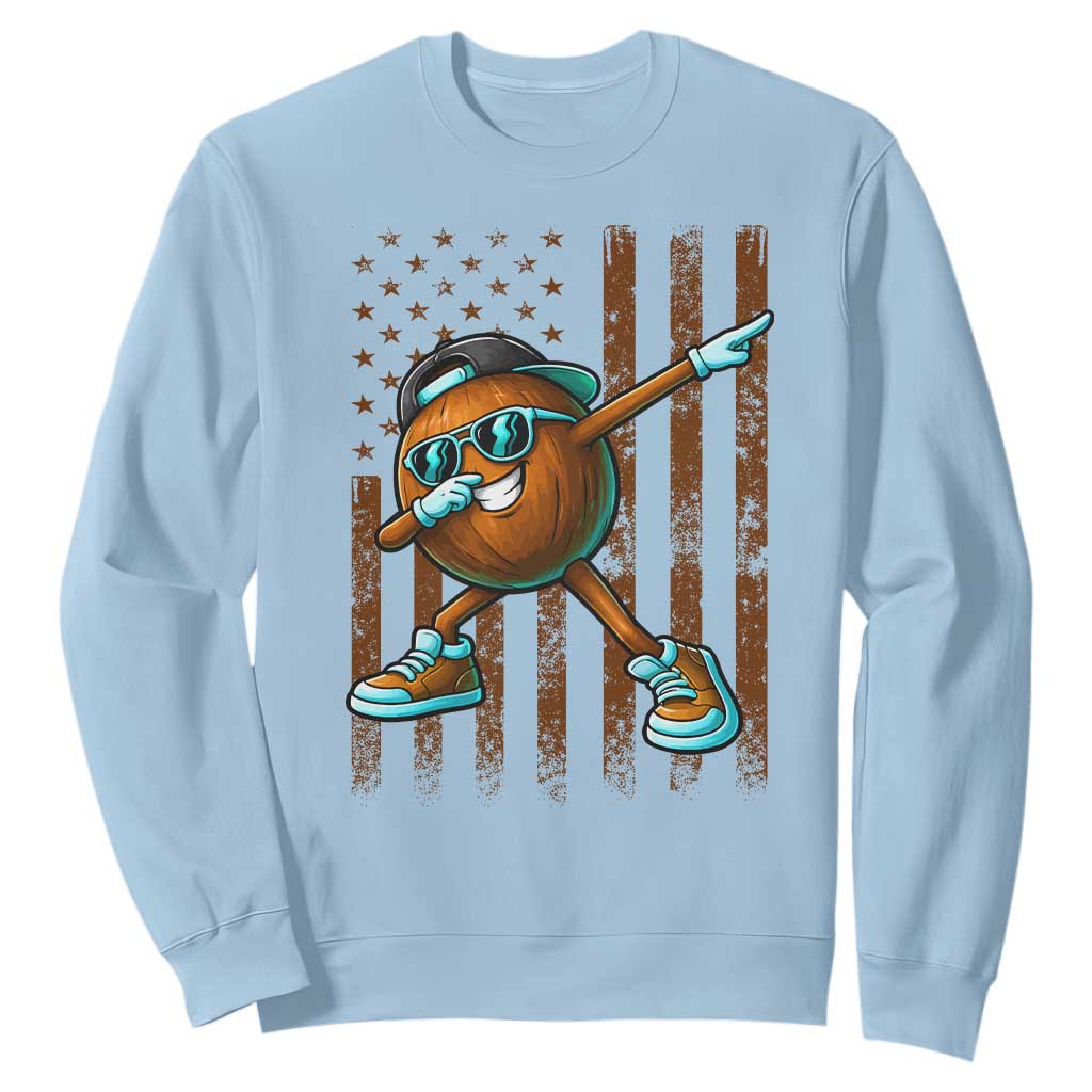 Dabbing Coconut Sweatshirt Retro American Flag Fruit Lover TS10 Light Blue Print Your Wear