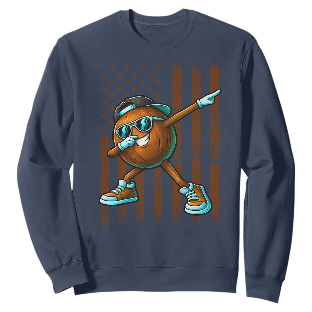 Dabbing Coconut Sweatshirt Retro American Flag Fruit Lover TS10 Navy Print Your Wear