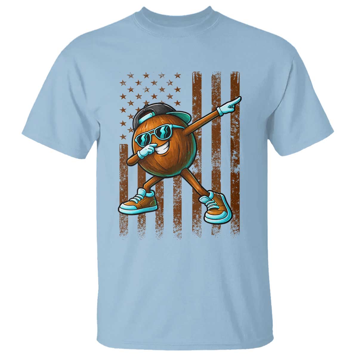 Dabbing Coconut T Shirt Retro American Flag Fruit Lover TS10 Light Blue Print Your Wear