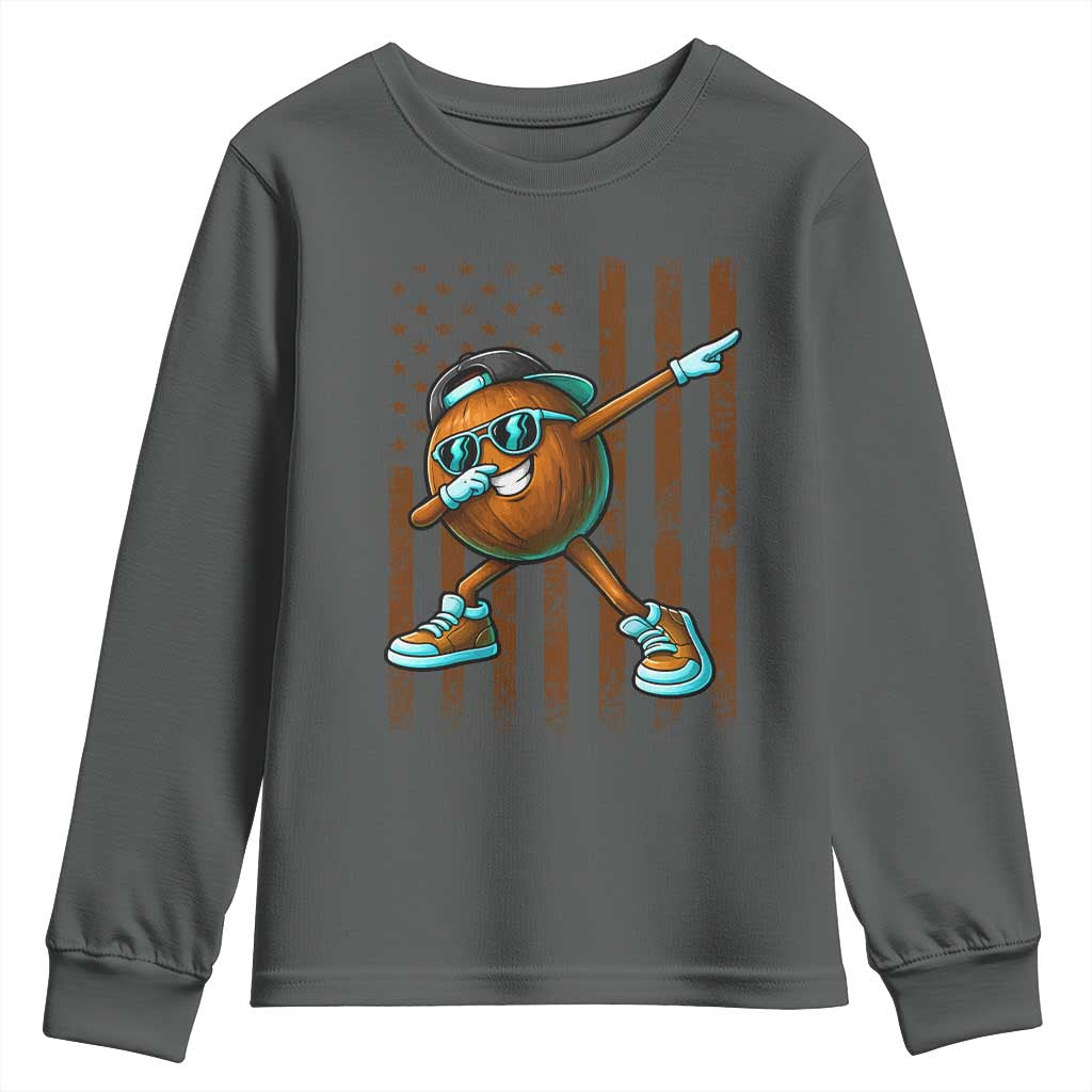 Dabbing Coconut Youth Sweatshirt Retro American Flag Fruit Lover TS10 Dark Heather Print Your Wear