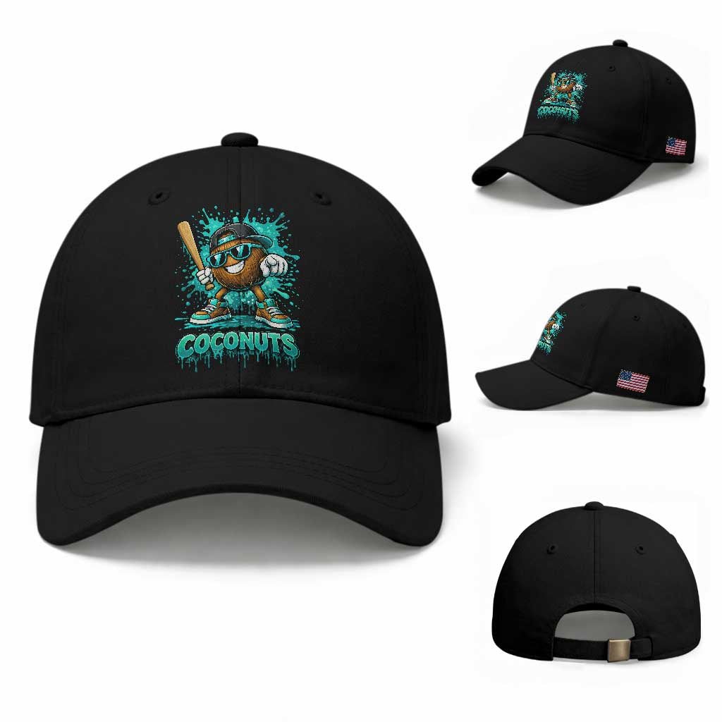 Baseball Coconut Baseball Cap Funny Graffiti Splatter Sports TS10 Baseball Cap Universal Fit Black Print Your Wear